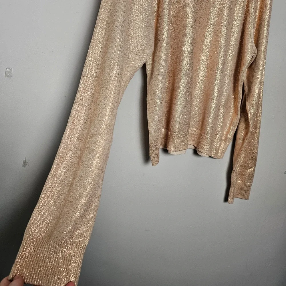 Gap Shine Pullover Womens L Tall Rose Gold Metallic Shimmer Glam Holiday Sweater